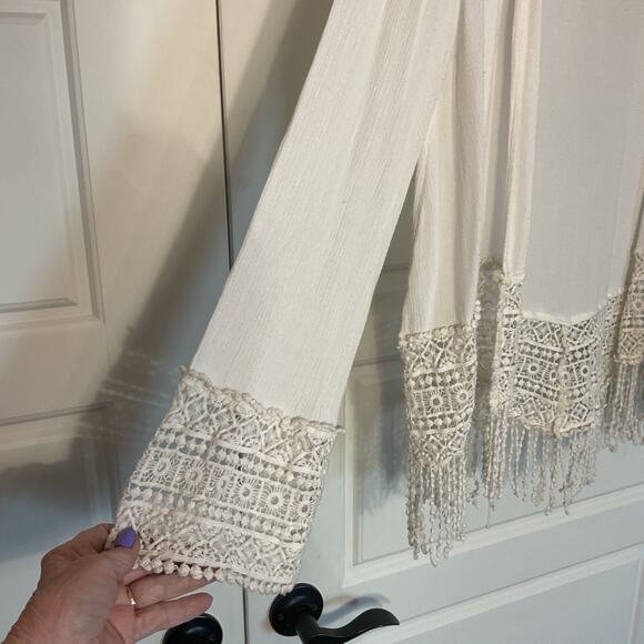 Cato White Open Front Long Sleeve Lace Hem & Cuff Fringed Hem Cardigan M - Picture 2 of 7